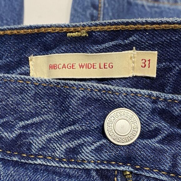 Levi's Premium Ribcage Wide Leg Blue Jeans Women’s 31x32 High Rise Cotton Big E - Picture 7 of 14